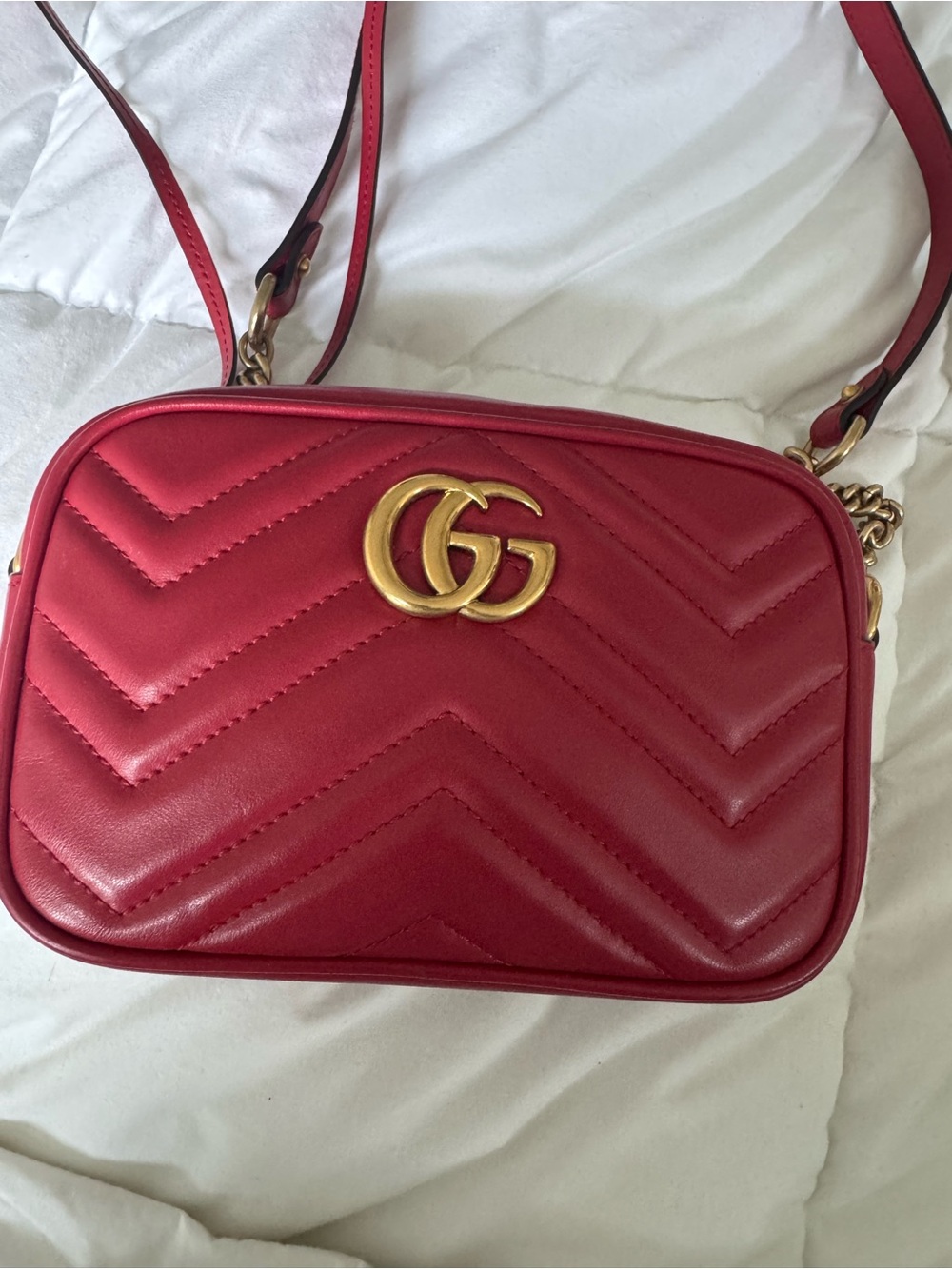 Gucci Red Chevron Leather GG Crossbody Camera Bag